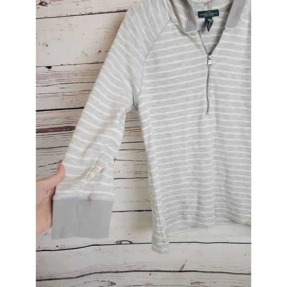 Ralph Lauren Jeans Co. Gray Striped 1/2 Zip Hooded Top Hoodie Women's Size XL - Picture 5 of 7